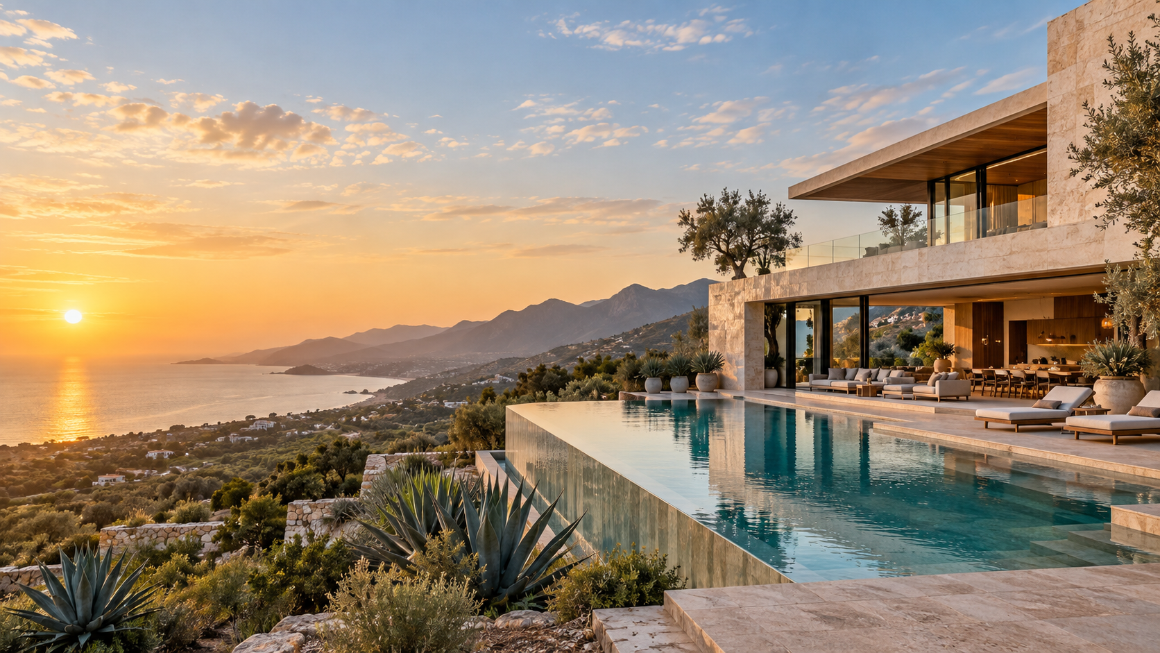 Residencia contemporánea con alberca infinita frente a las montañas